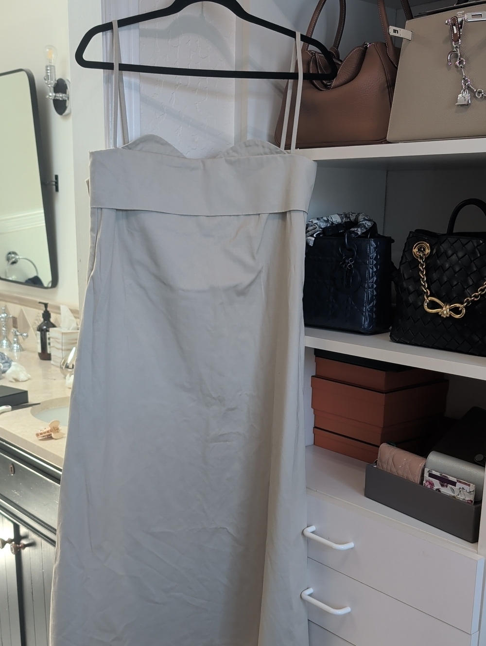 Elegant Strapless Cream Maxi Dress with Double Thin Straps